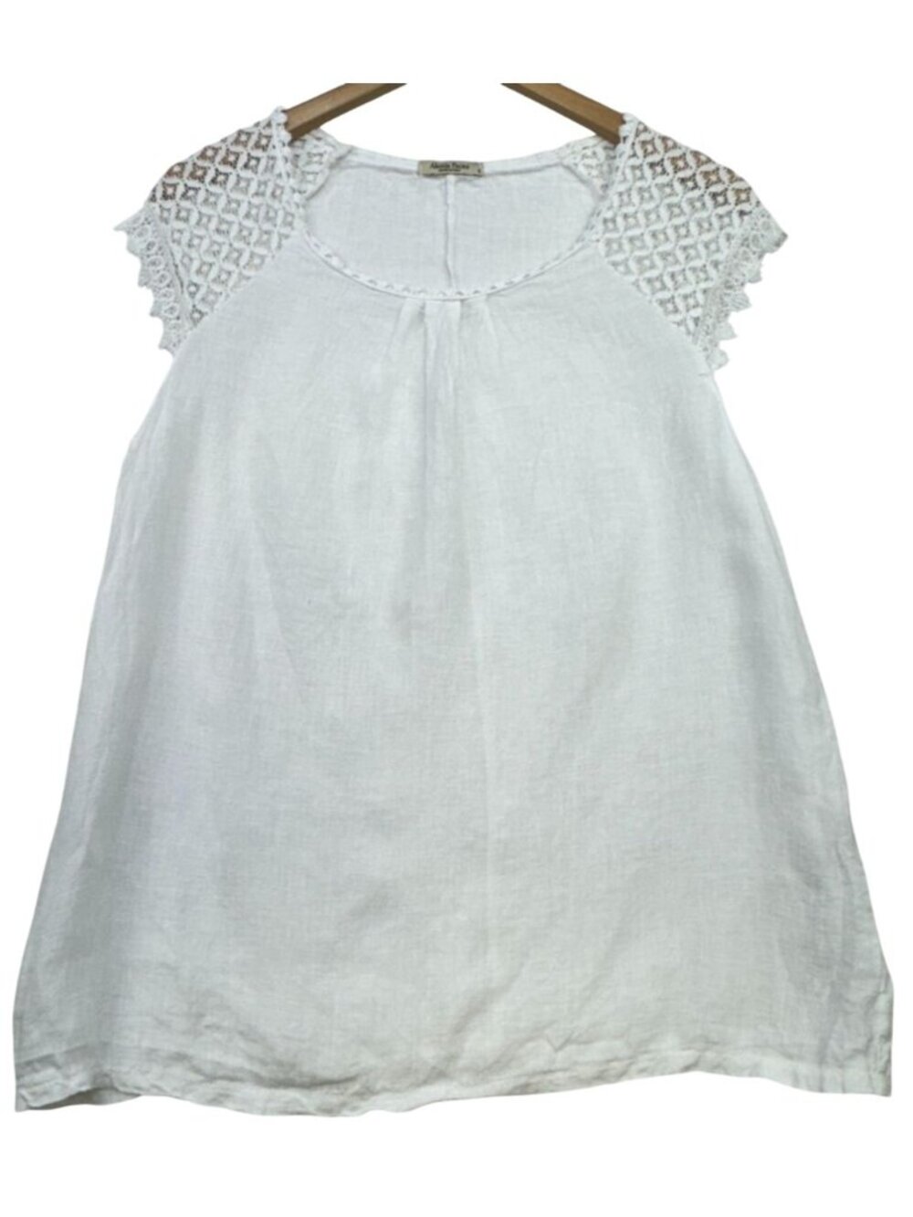Alessia Pacini Women's Linen Casual Top Lace Cap Sleeve Lightweight Size S White